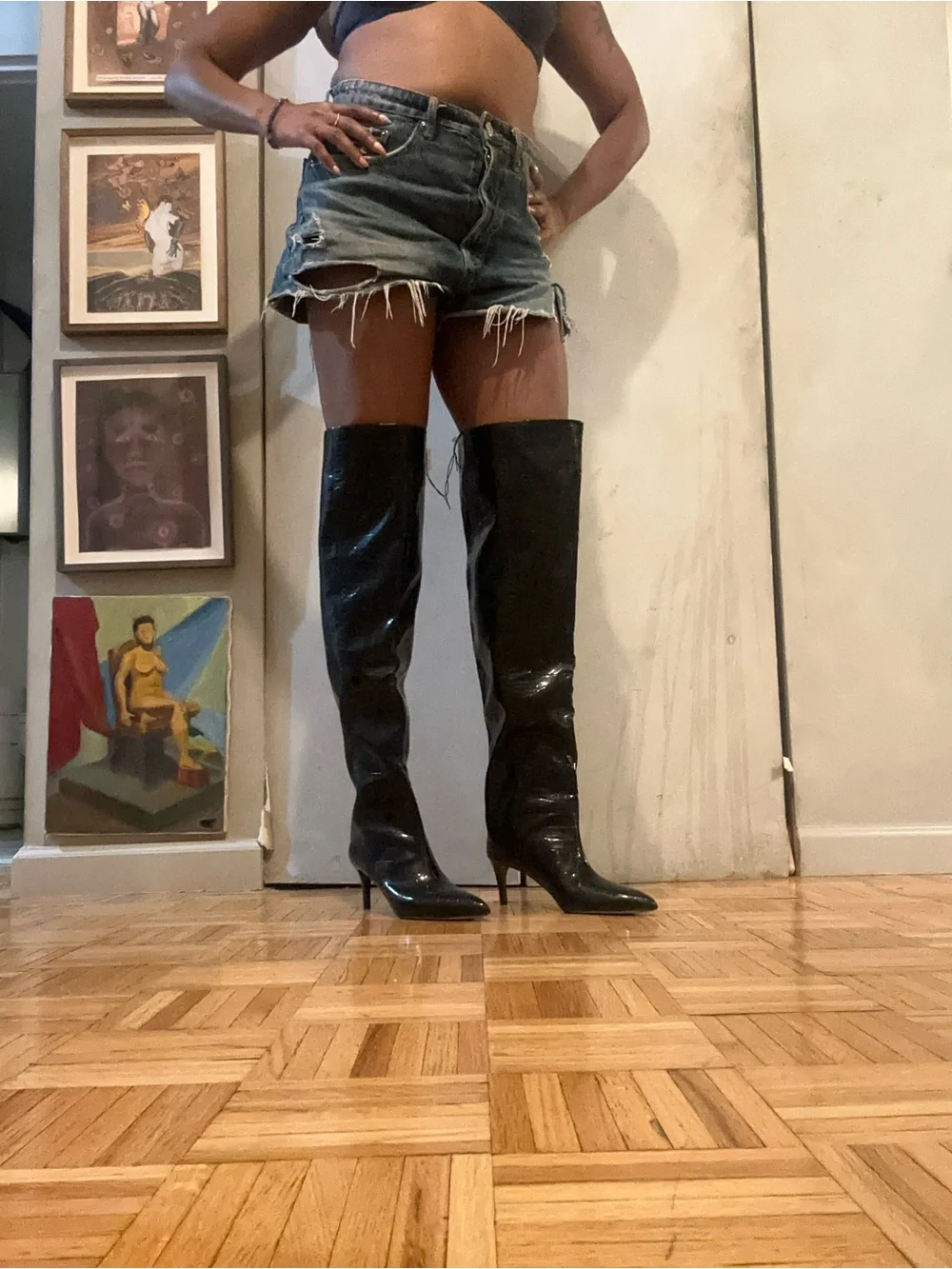 H&M Faux Croc Patent Over-the-Knee Boots